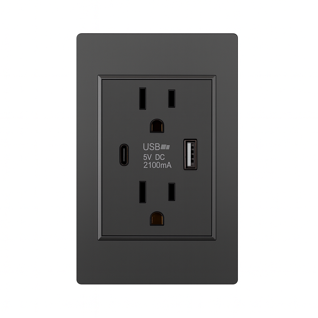 Dual USB Wall Outlet Port 15A Power Socket Charger AC Receptacle Plate Panel 110