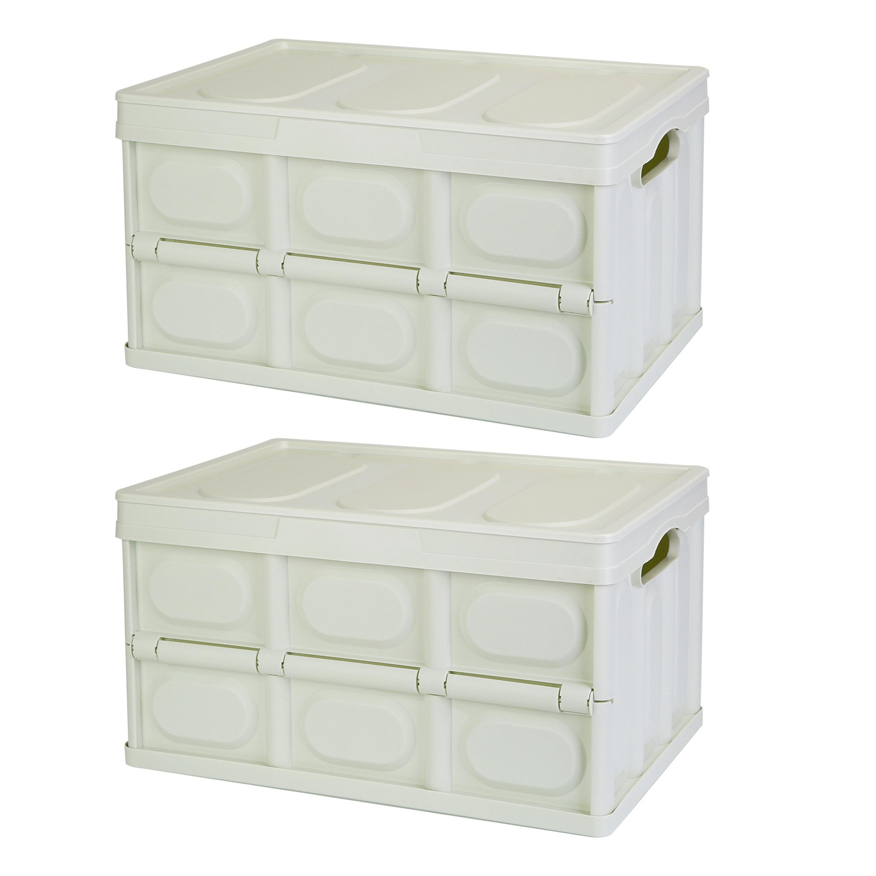 2Pcs 56L Collapsible Storage Bins With Dustproof Lid Waterproof Interior Bag Handle Stackable Storage Box Container Utility Organizer Crate For Campin
