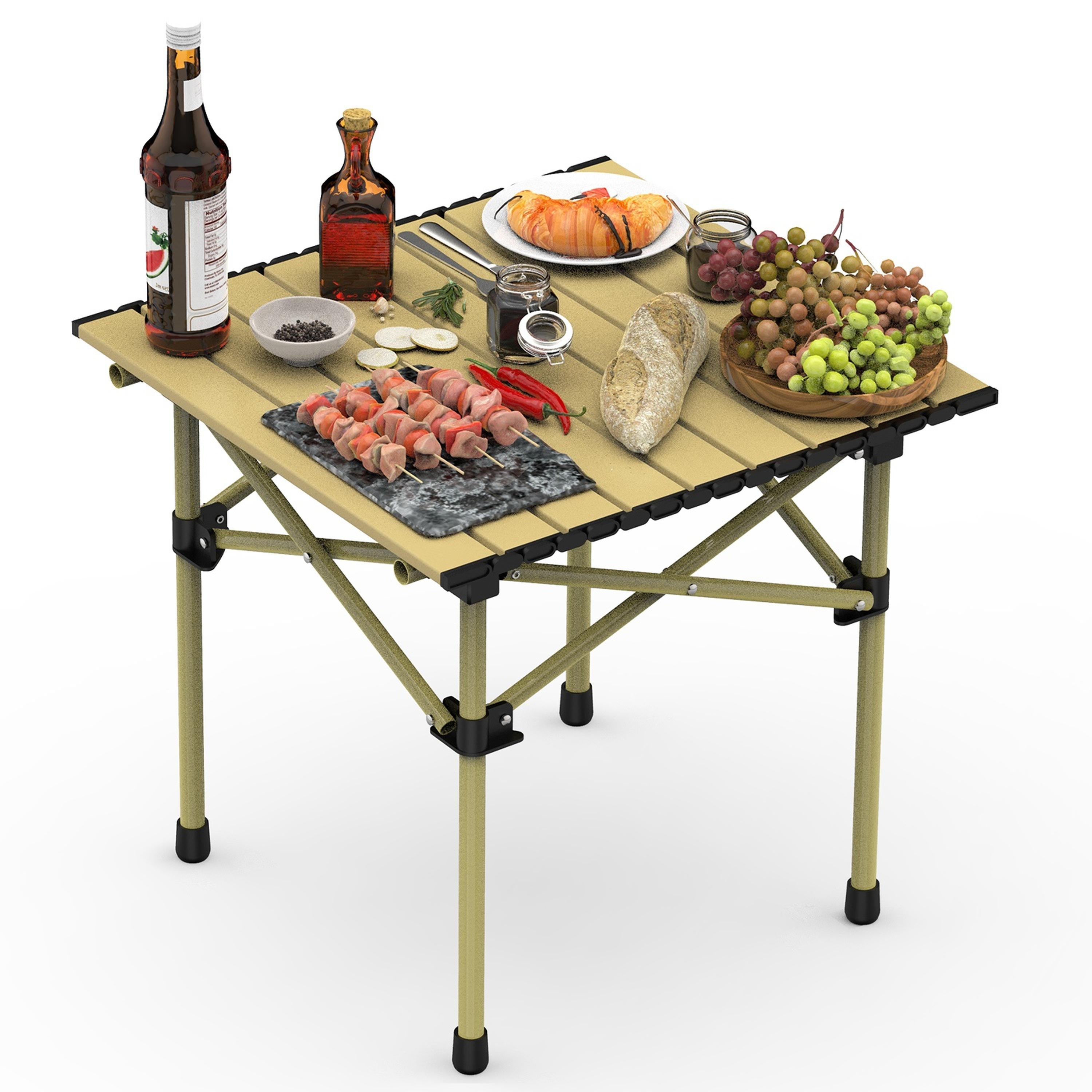 Folding Camping Table, Roll-Up Steel Desk, Heavy-Duty, Includes Carry Bag