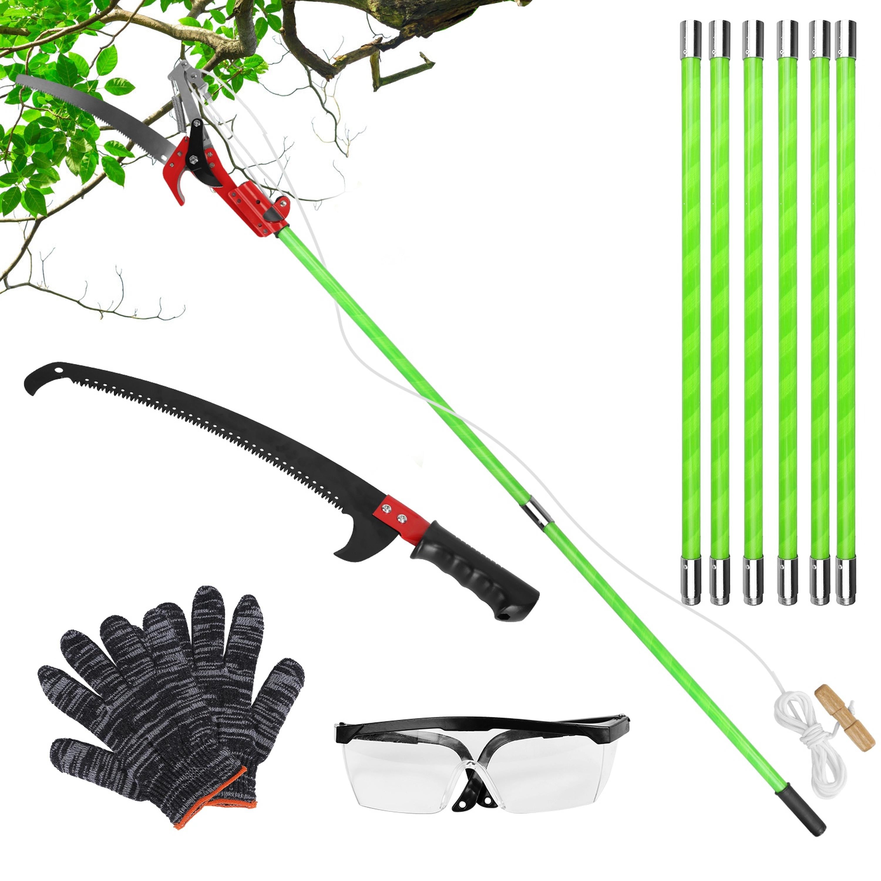 2-in-1 Extra Long Manual Pole Saw, 8.23-28.25FT, Extendable, with Pruner & Saw Blades