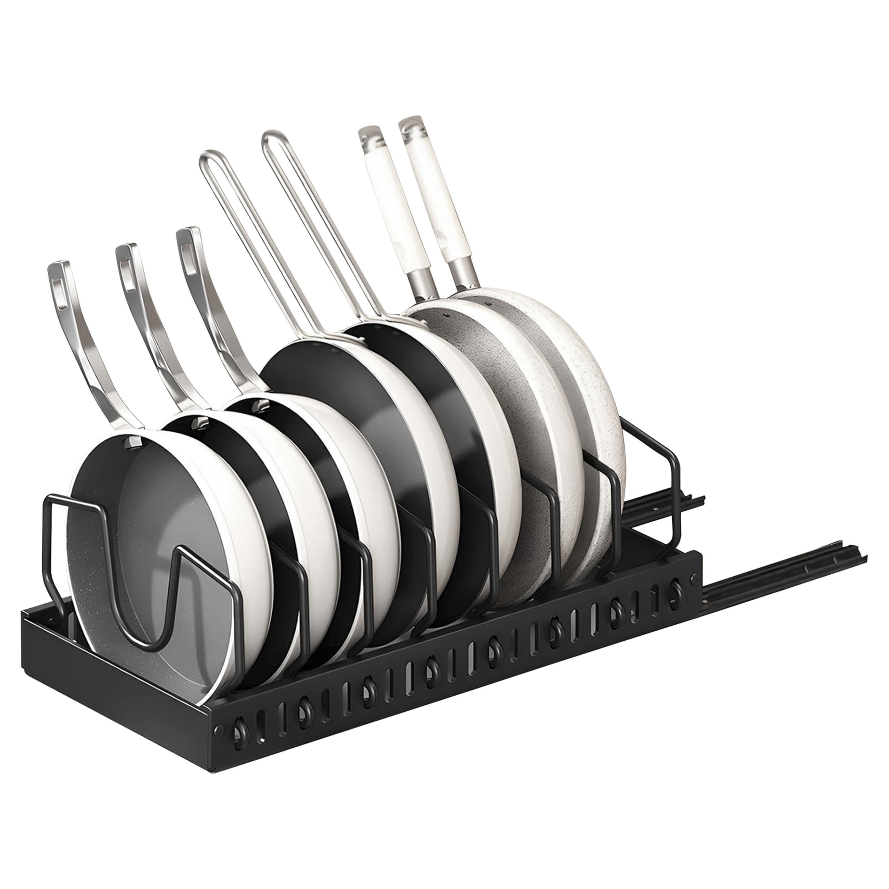 Pull Out Pots and Pans Organizer, Sliding Rack, Adjustable Dividers, Rustproof Carbon Steel