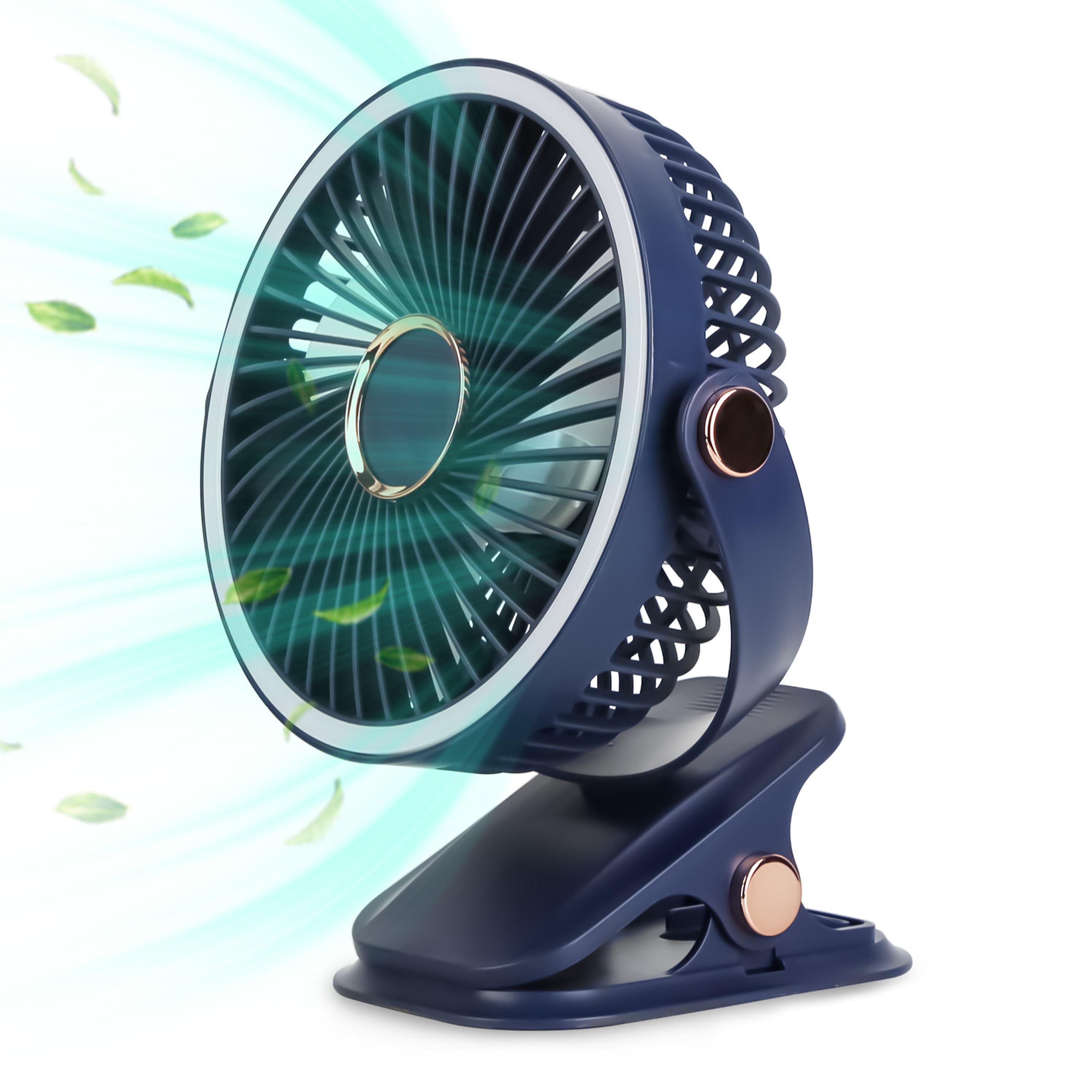 Portable Quiet Clip On Fan With 5 Speeds 3 Brightness 720� Fully Adjustable Angle Type-C Rechargeable Clip Desk Wall Mounted Fan For Camping Office Ho
