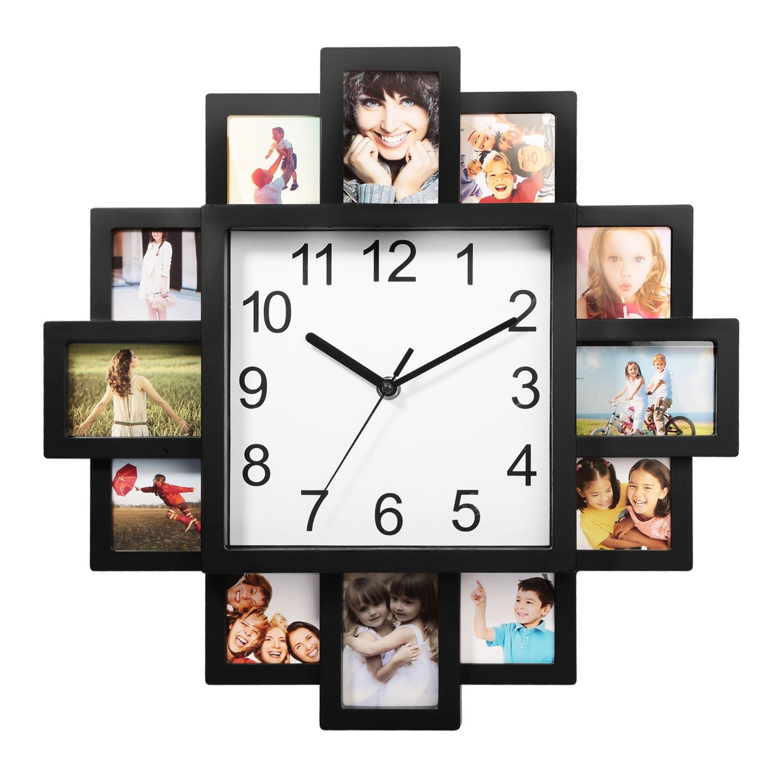 12-Picture Collage Wall Clock Home Decor