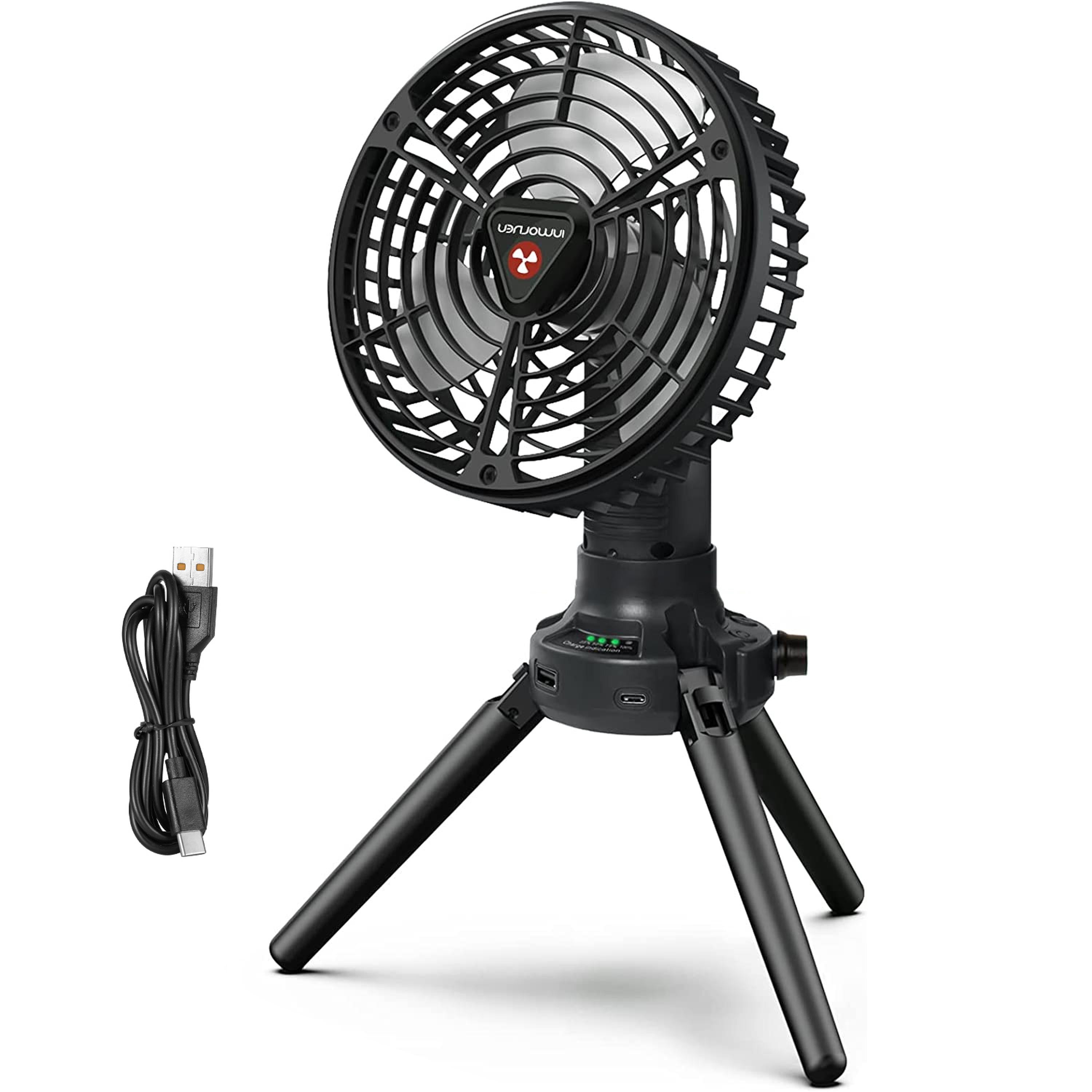 Foldable Camping Fan with Emergency Power Bank 270� Oscillating Rechargeable Tripod Fan for Hiking Fishing Personal Desk Fan with 4 Speeds 3 Brightnes