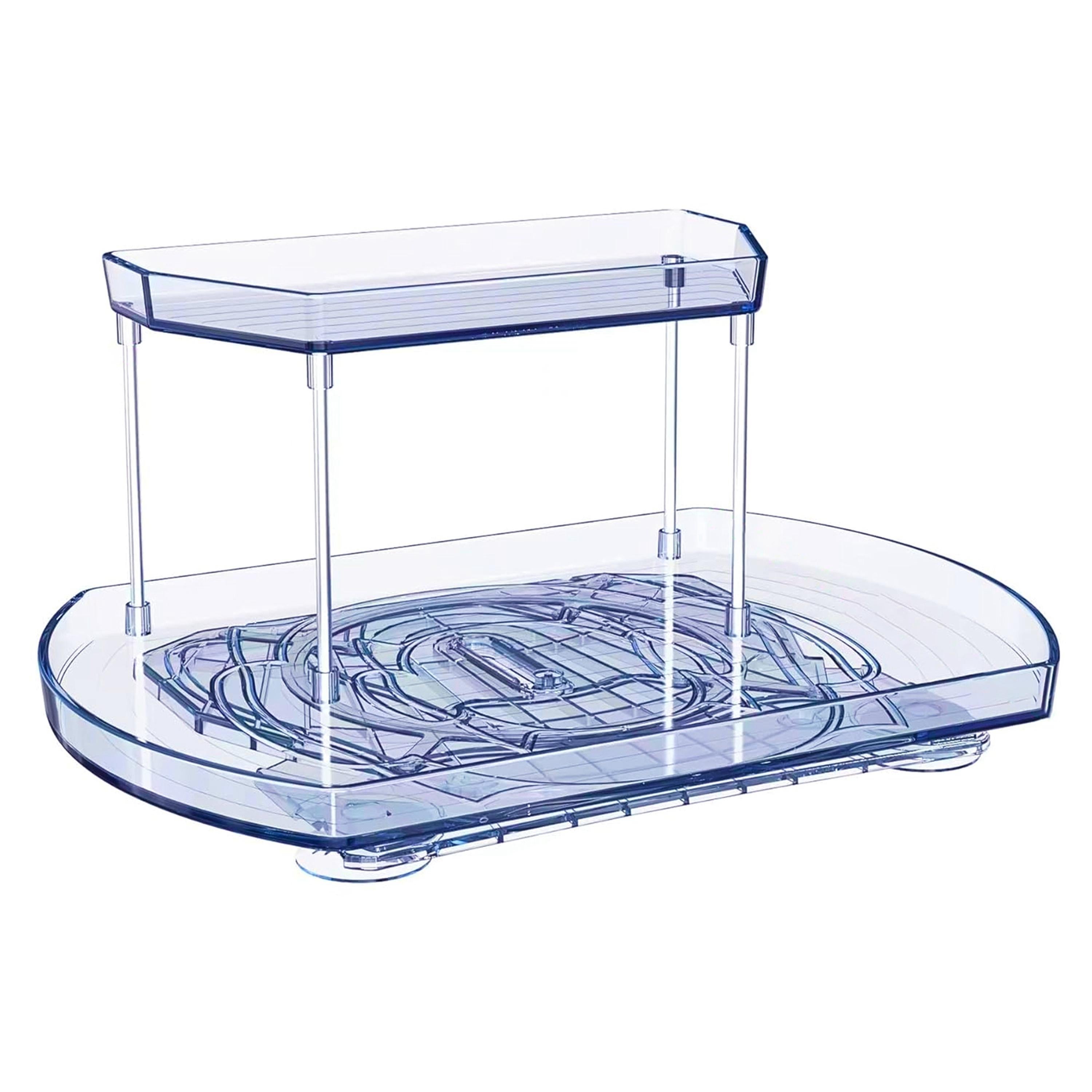 2 Tier Turntable Organizer Rectangular Refrigerator Spinner Storage Rack with 360� Rotatable Slide Rail for Kitchen Cabinet Countertop