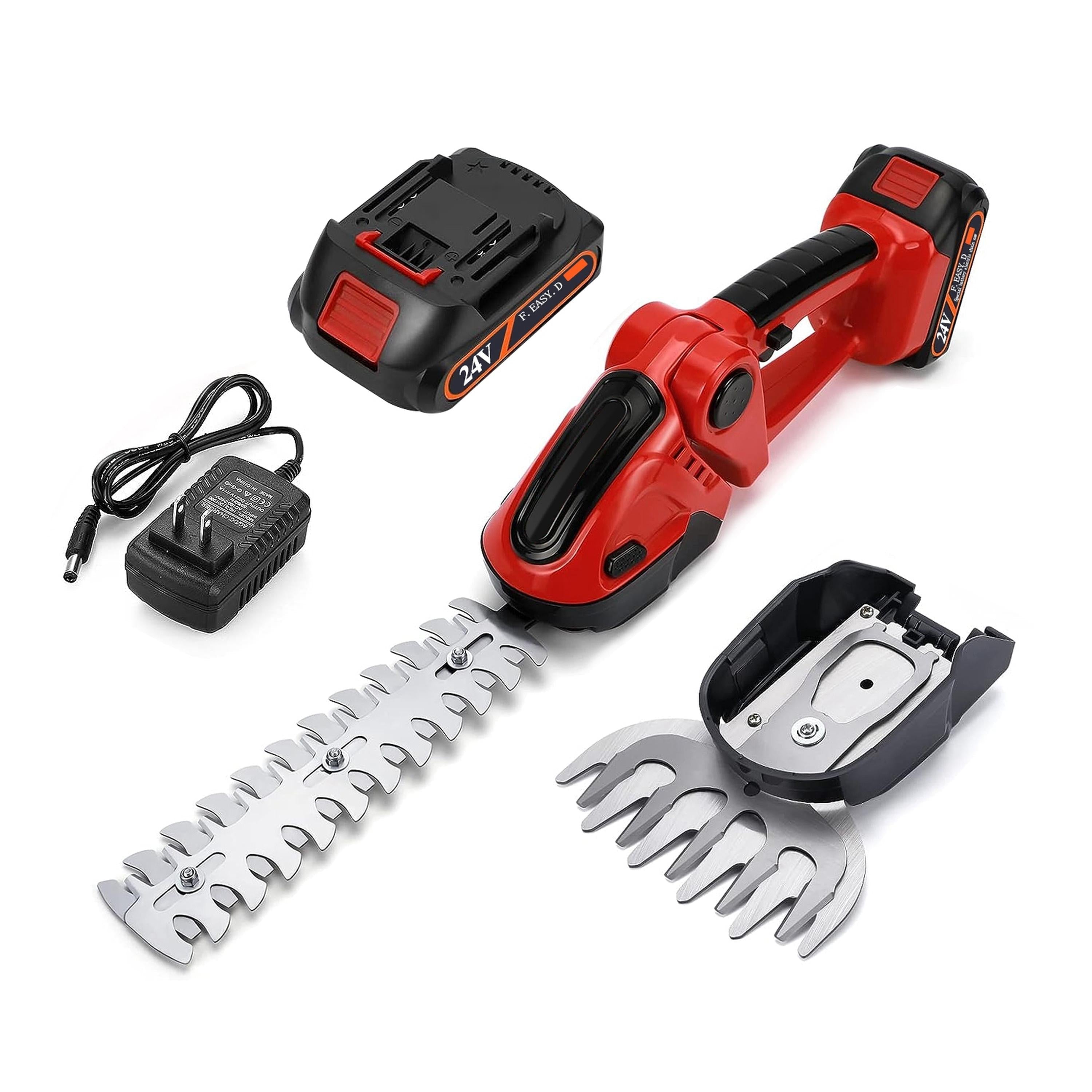 24V Cordless Handheld Grass Shear Hedge Trimmer with 90� Cutting Angle 2Pcs Replaceable Blades Electric Shrub Trimmer Hedge Cutter with Detachable Bat