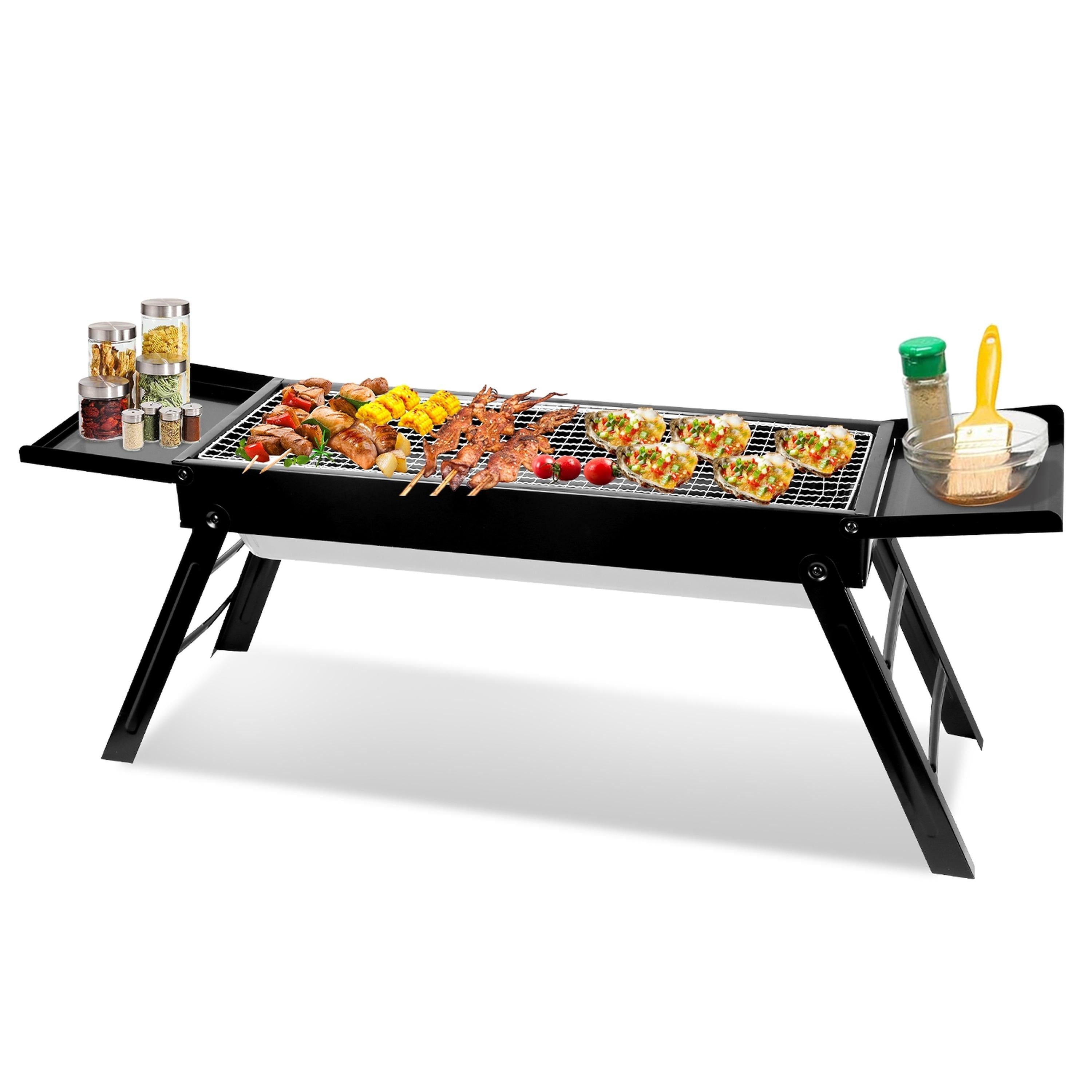 Foldable Charcoal BBQ Grill with Shelf, Stainless Steel Net, Portable for Camping/Picnic