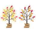 2Pcs 2FT Artificial Lighted Maple Tree, 24Pcs LED Beads, Battery Powered for Fall Decor