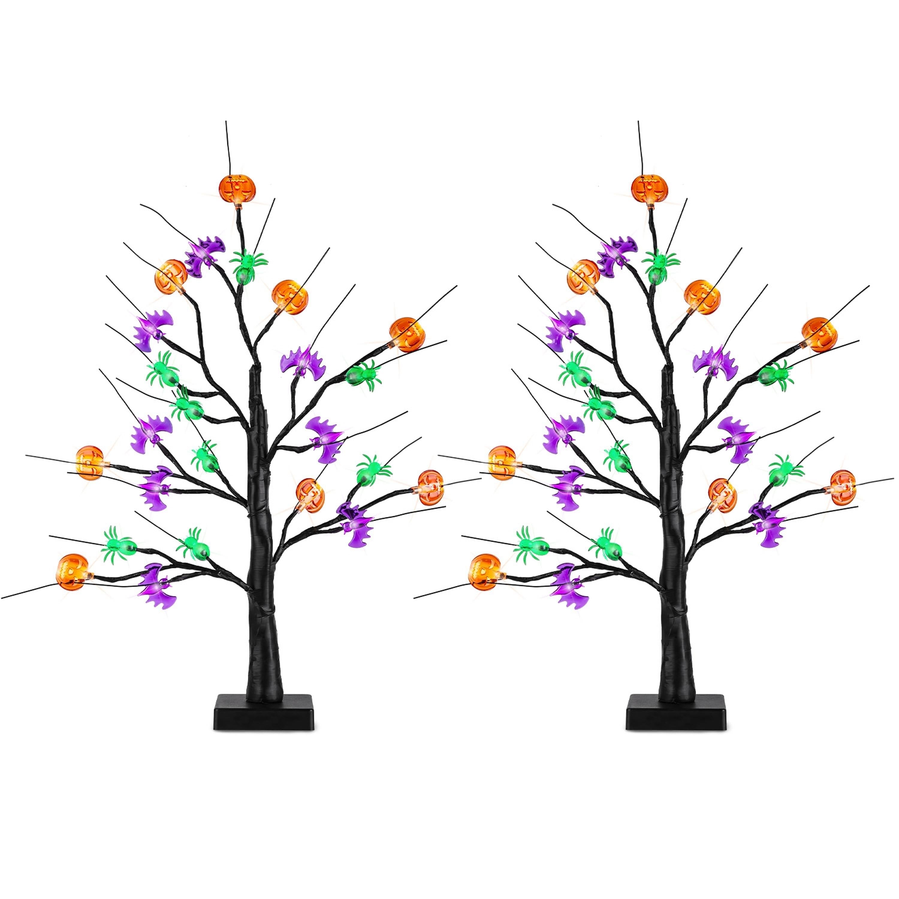 2-Pack Lighted Halloween Trees, Black Trees with Timer and Adjustable Twigs