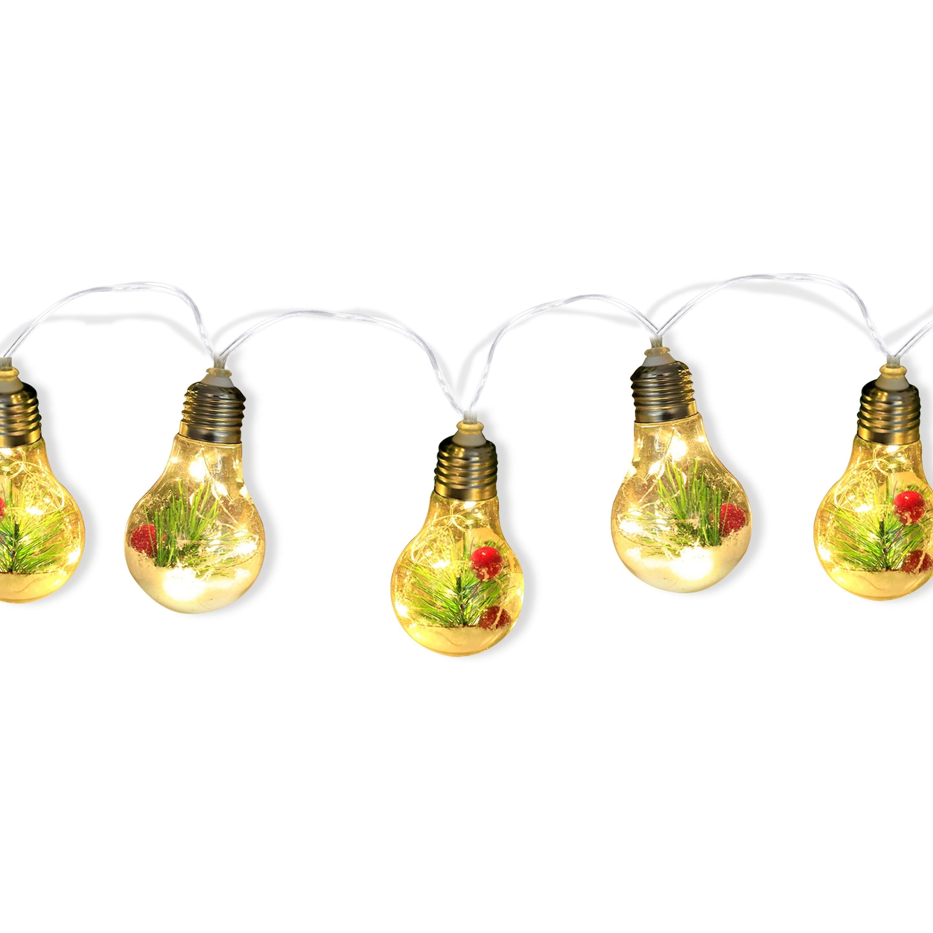 13.78FT Christmas Snow Globe String Light, 10 LED Bulbs, Battery Powered with Pine Needles