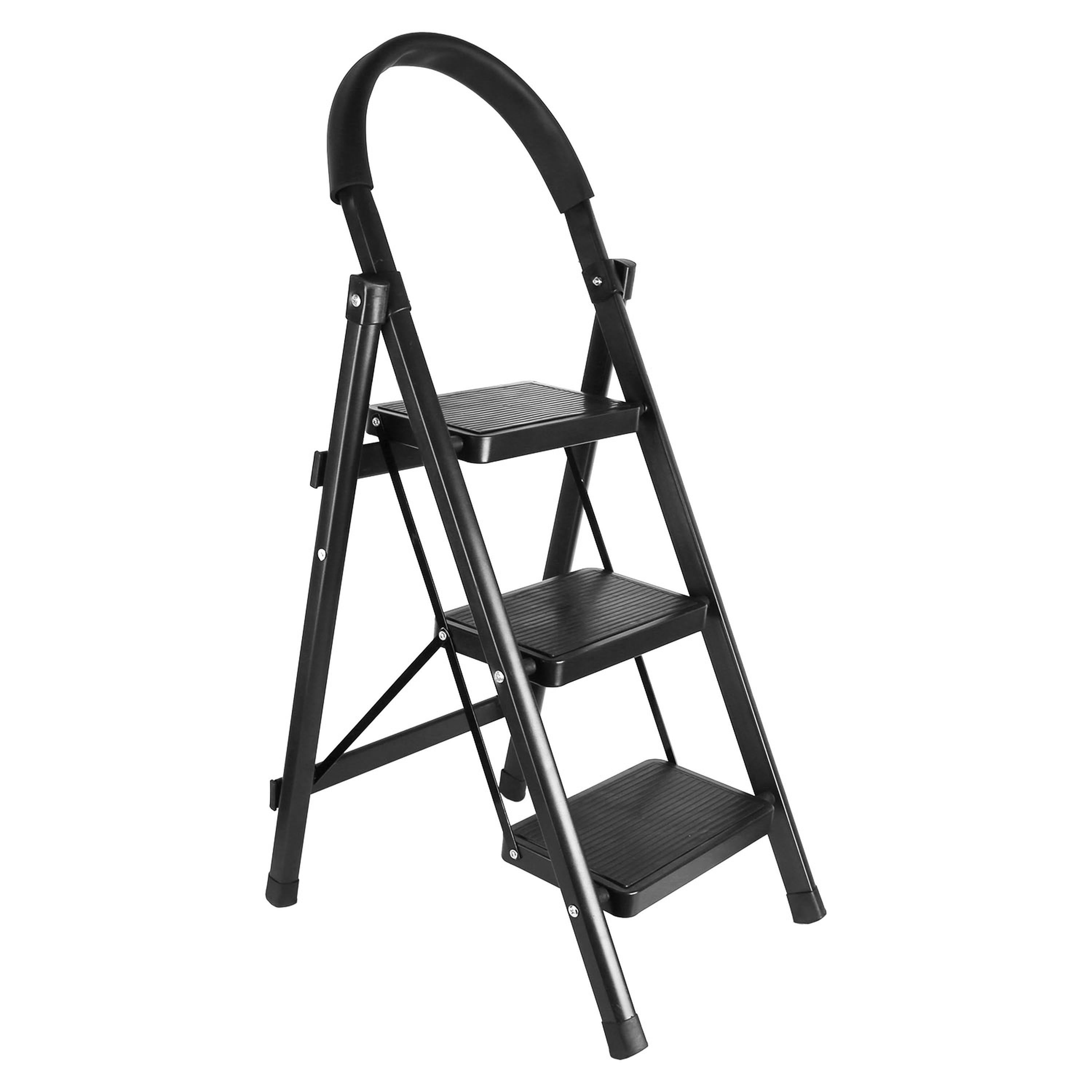 3-Step Folding Ladder w/ Anti-Slip Pedals & Soft Grip � 330LBS Capacity