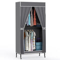 2-Tier Portable Wardrobe, Garment Rack with Wheels, Cover, 35.43x17.13x72.44in