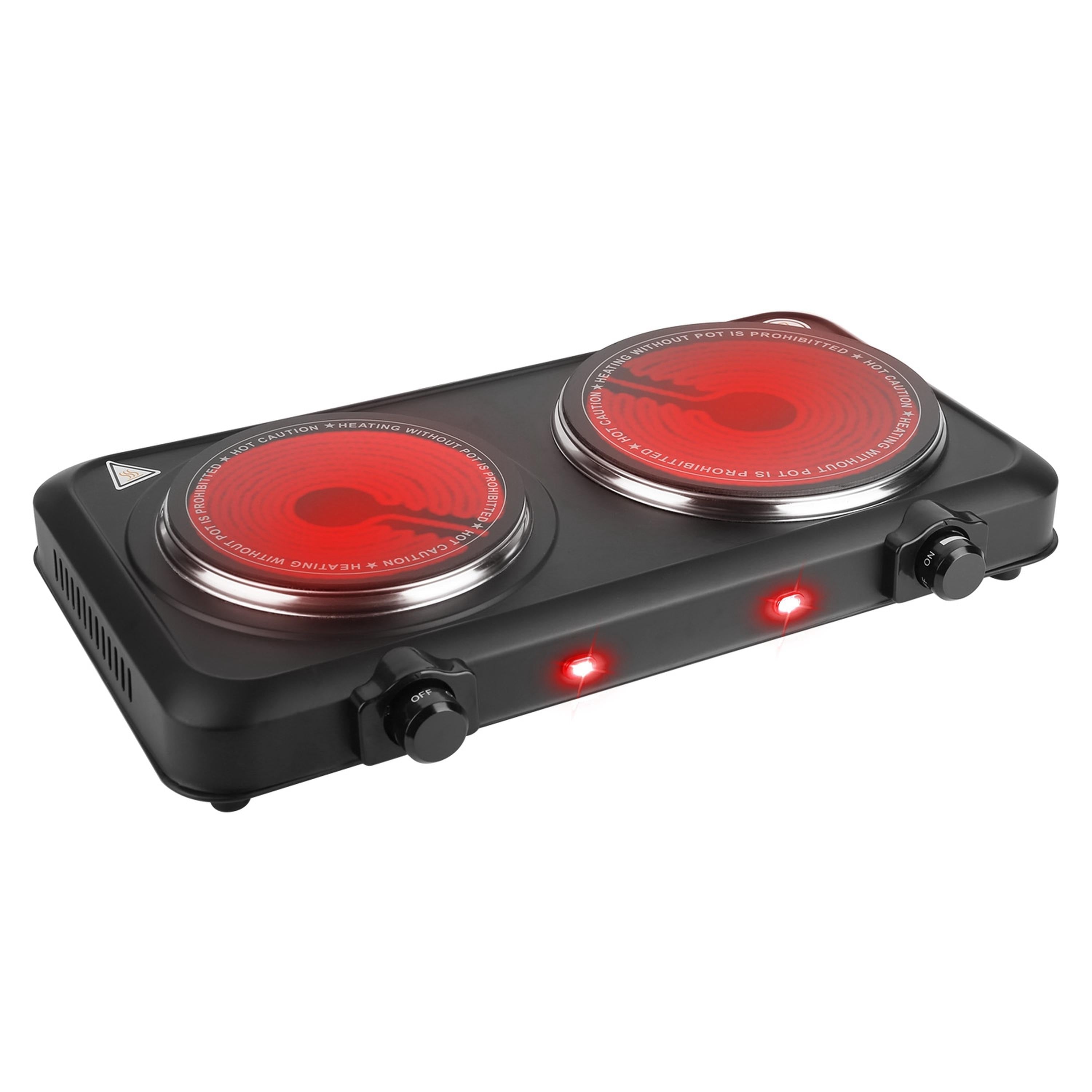 2000W Electric Infrared Dual Burner Hot Plate Stove w/ 7.5� & 6.3� Glass Tops
