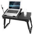 Foldable Laptop Table Bed Desk w/Cooling Fan Mouse Board LED 4 USB Ports Snacking Tray with Storage for Home Office