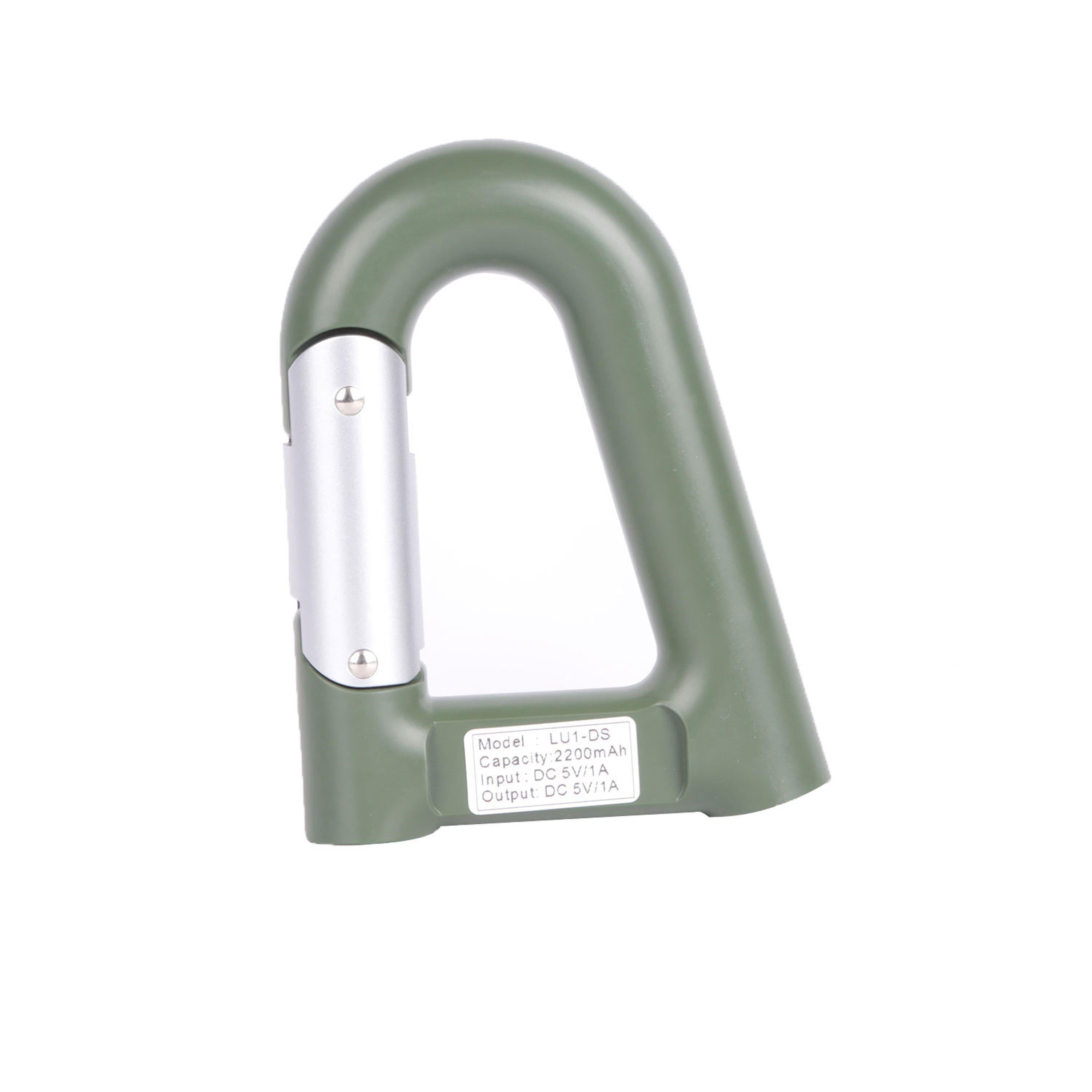 2200mAh Power Bank w/Emergency Flashlight Compass Carabiner-Shaped Hiking Camping Use