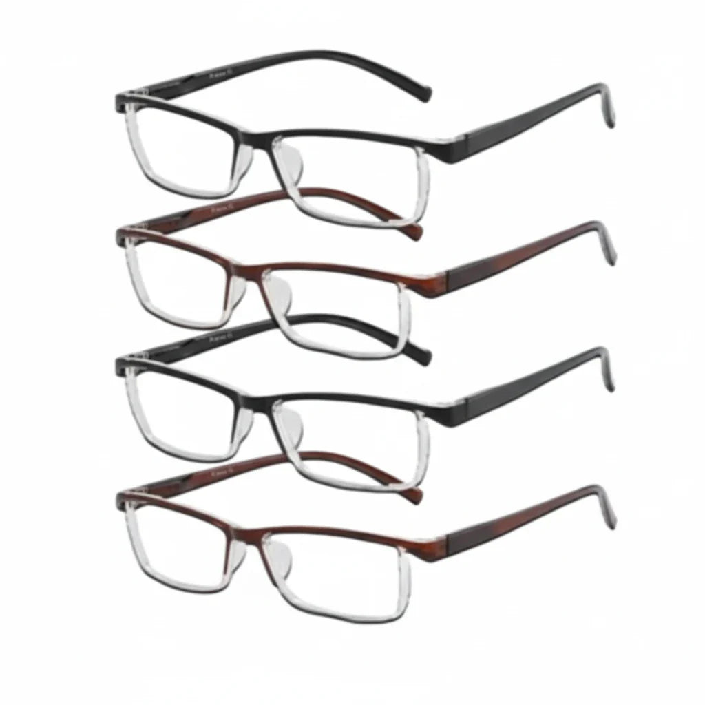 4 Pack Reading Glasses Readers Men Women Square Frame Spring Hinge Unisex Pairs
