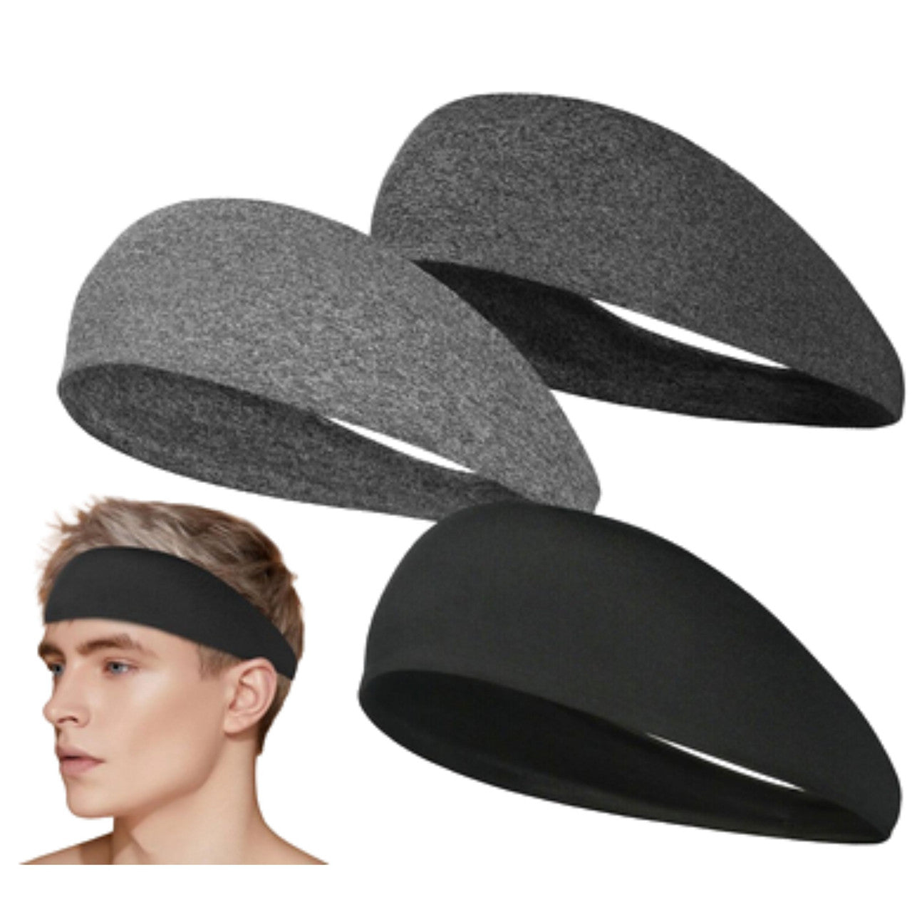 3x Mens Women Sweat Sweatband Headband Stretch Sports Head Band Yoga Gym Running