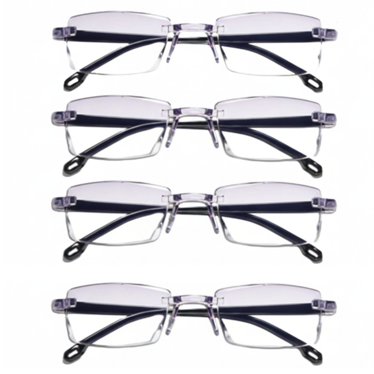 4 PK Mens Rectangular Rimless Blue Light Blocking Reading Glasses Unisex Readers