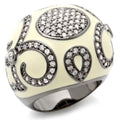LOA939 - Ruthenium Brass Ring with AAA Grade CZ in Clear
