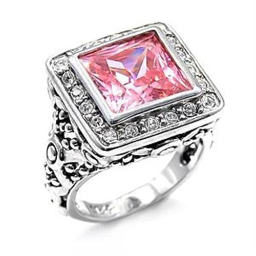 LOAS758 - Rhodium 925 Sterling Silver Ring with AAA Grade CZ in Rose