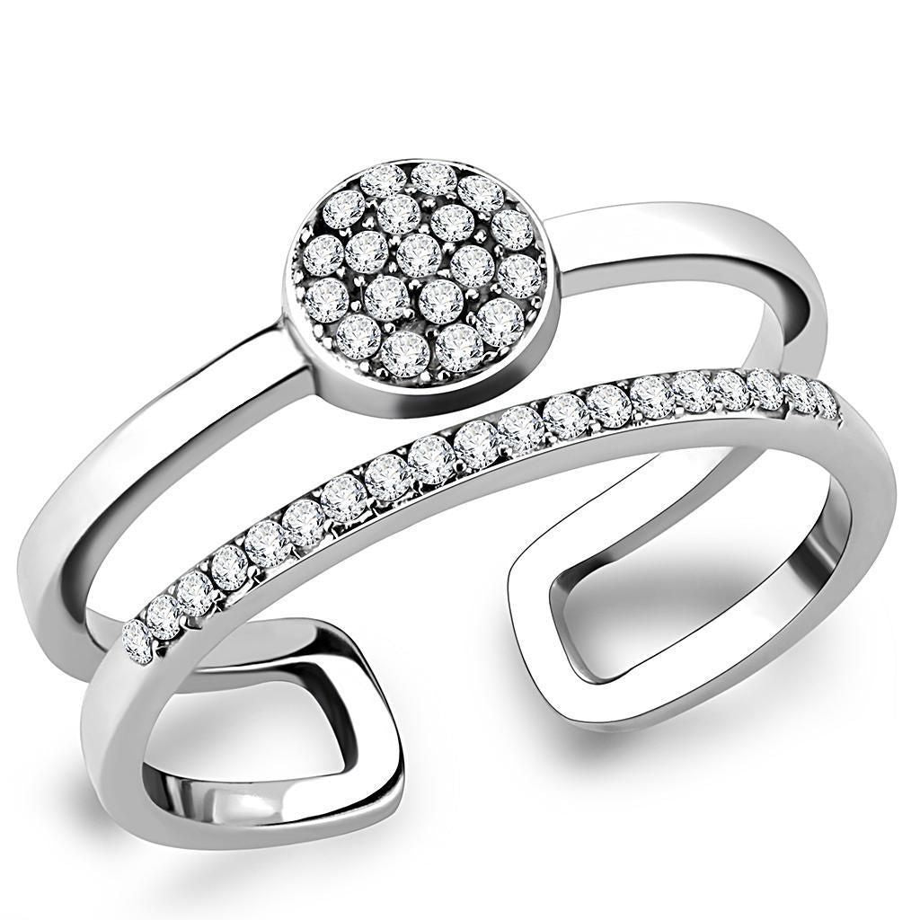 DA048 - High polished (no plating) Stainless Steel Ring with AAA Grade CZ in Clear
